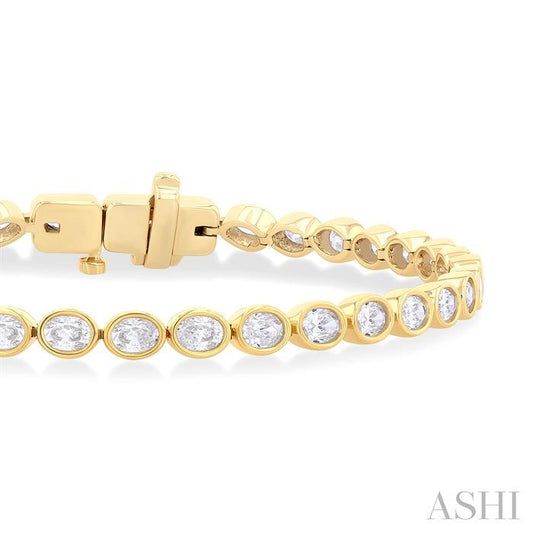 ASHI Oval Shape East-West Bezel Set Diamond Tennis Bracelet 70623PPFGYG-OV