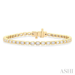 ASHI Emerald Shape East-West Bezel Set Diamond Tennis Bracelet 70624PPFGYG-OC