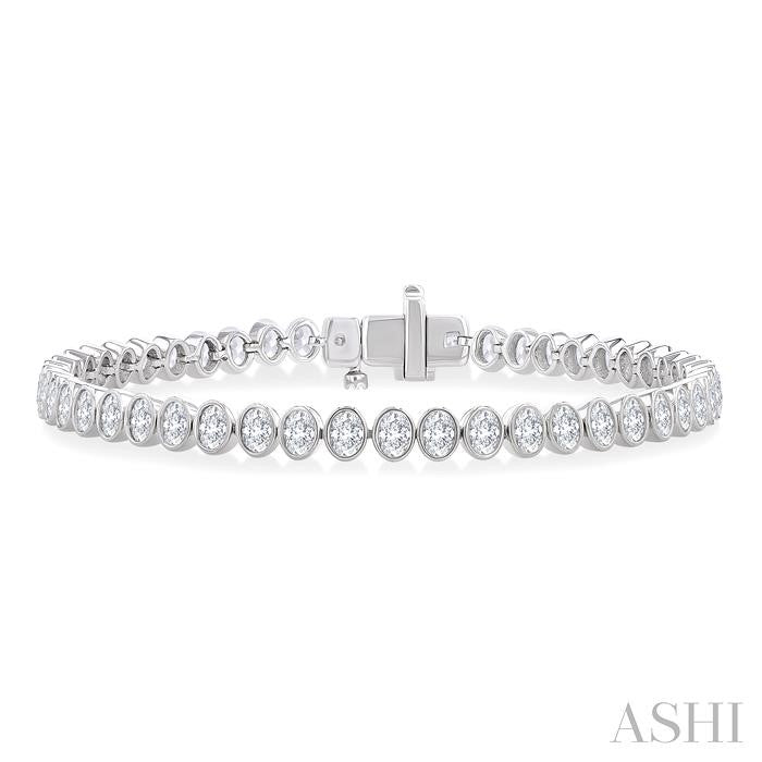 ASHI Oval Shape North-South Bezel Set Diamond Tennis Bracelet 70634PPFGWG-OV