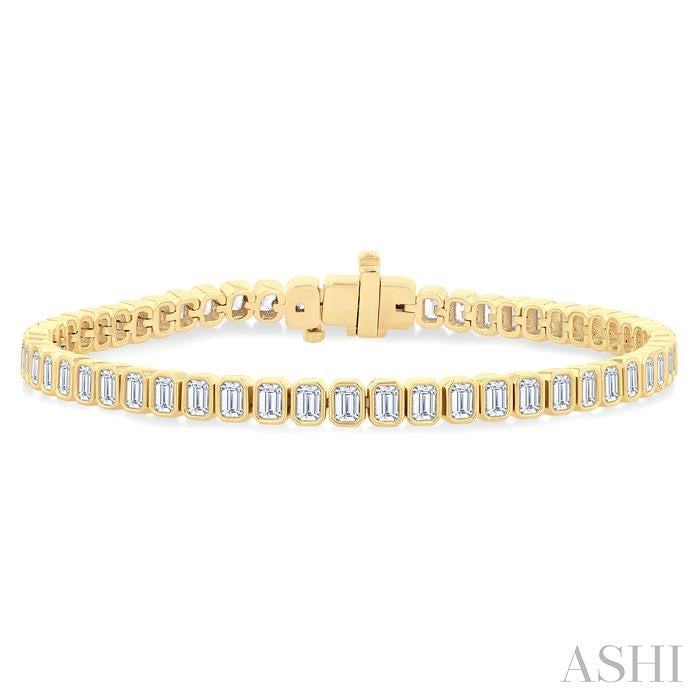 ASHI Emerald Shape North-South Bezel Set Diamond Tennis Bracelet 70635PPFGYG-OC