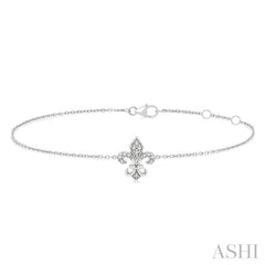 ASHI Fleur De Lis Petite Diamond Fashion Chain Bracelet 706E0PPTSWG