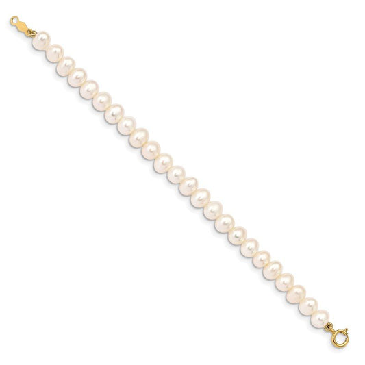 Quality Gold 14K Madi K 4-5mm White Egg Shape Freshwater Cultured Pearl Bracelet XF728-5