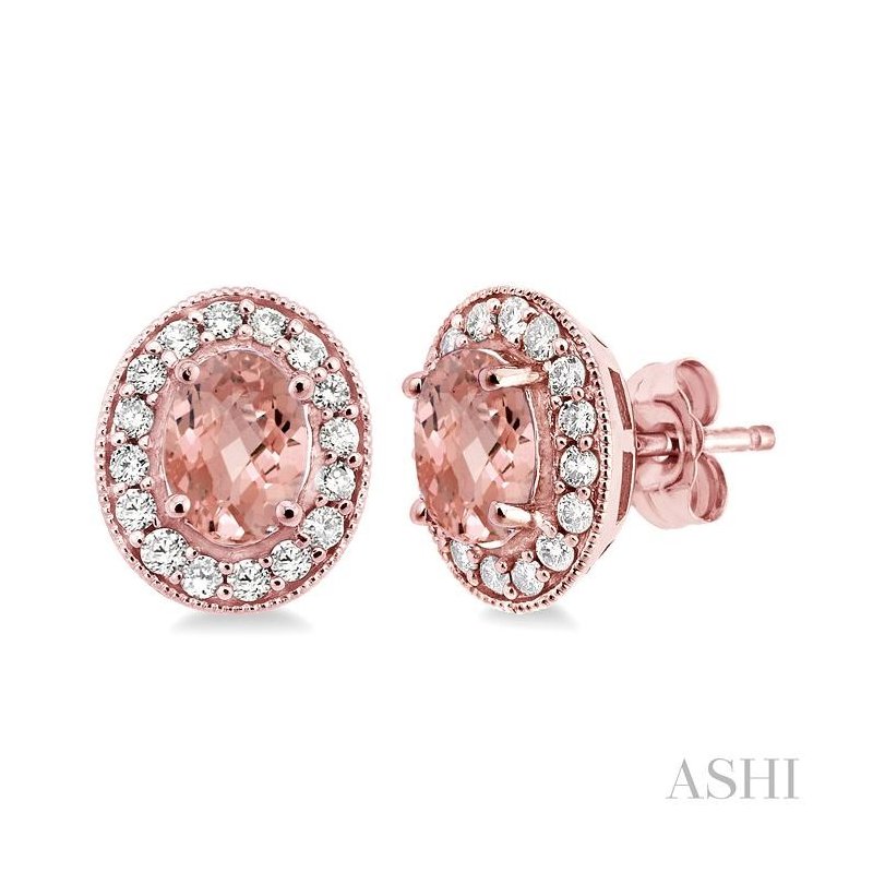 ASHI Oval Shape Gemstone & Halo Diamond Earrings 58214PPFNERMOPG