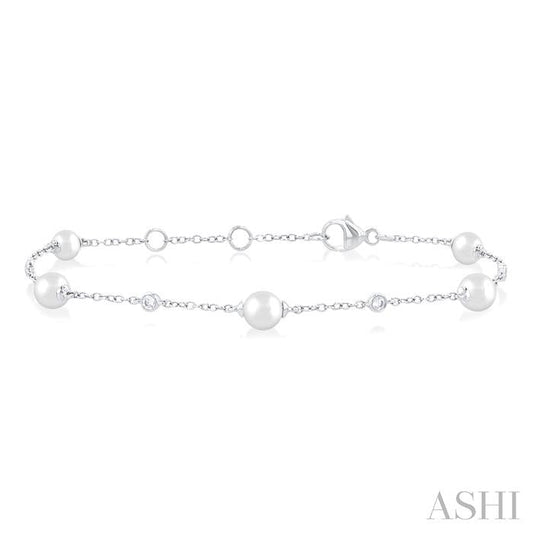 ASHI Pearl & Diamond Station Chain Bracelet 712C0PPFGWPWG