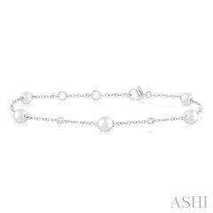 ASHI Pearl & Diamond Station Chain Bracelet 712C0PPFGWPWG