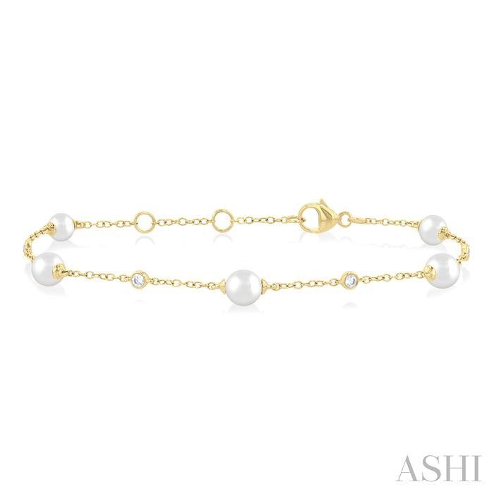 ASHI Pearl & Diamond Station Chain Bracelet 712C0PPFGWPYG