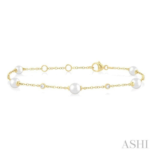 ASHI Pearl & Diamond Station Chain Bracelet 712C0PPFGWPYG