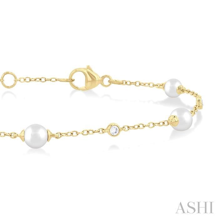 ASHI Pearl & Diamond Station Chain Bracelet 713C0PPFGWPYG