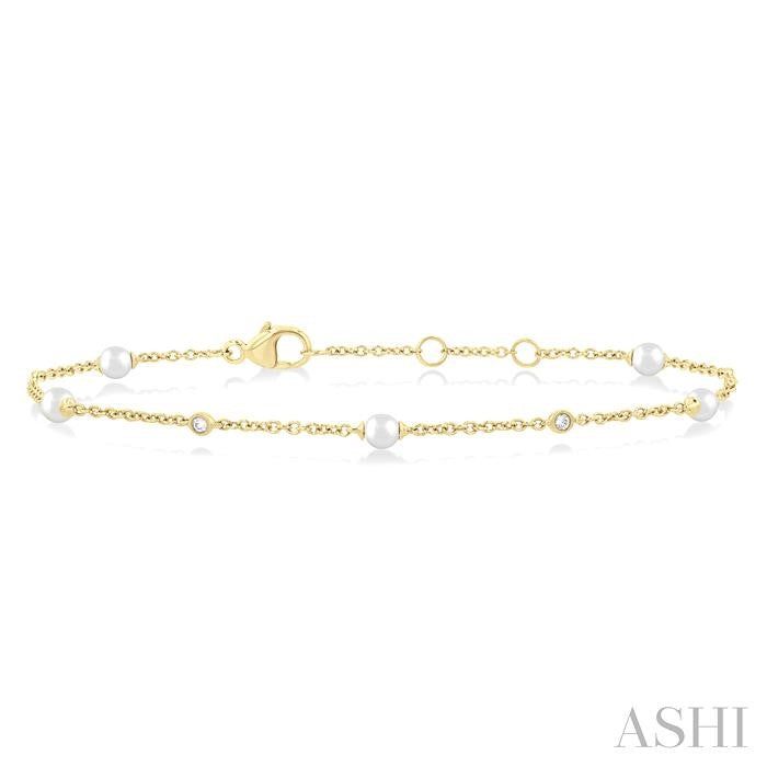 ASHI Pearl & Diamond Station Chain Bracelet 714C0PPFGWPYG