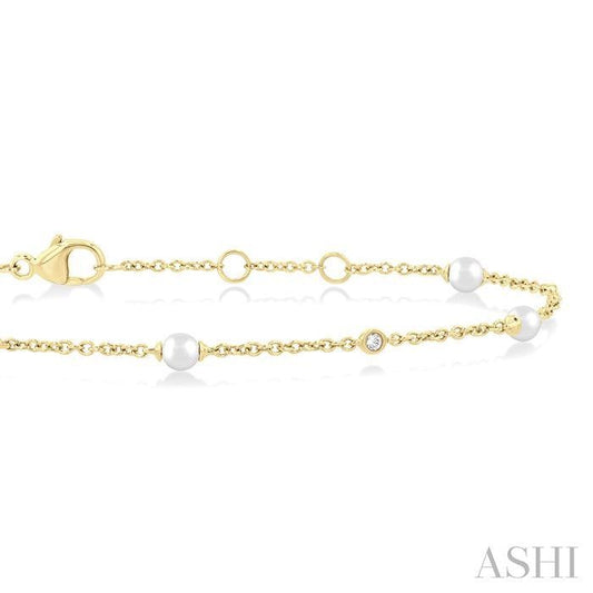 ASHI Pearl & Diamond Station Chain Bracelet 714C0PPFGWPYG