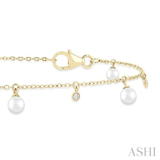 ASHI Pearl & Diamond Station Chain Bracelet 715C0PPFGWPYG
