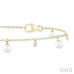 ASHI Pearl & Diamond Station Chain Bracelet 715C0PPFGWPYG