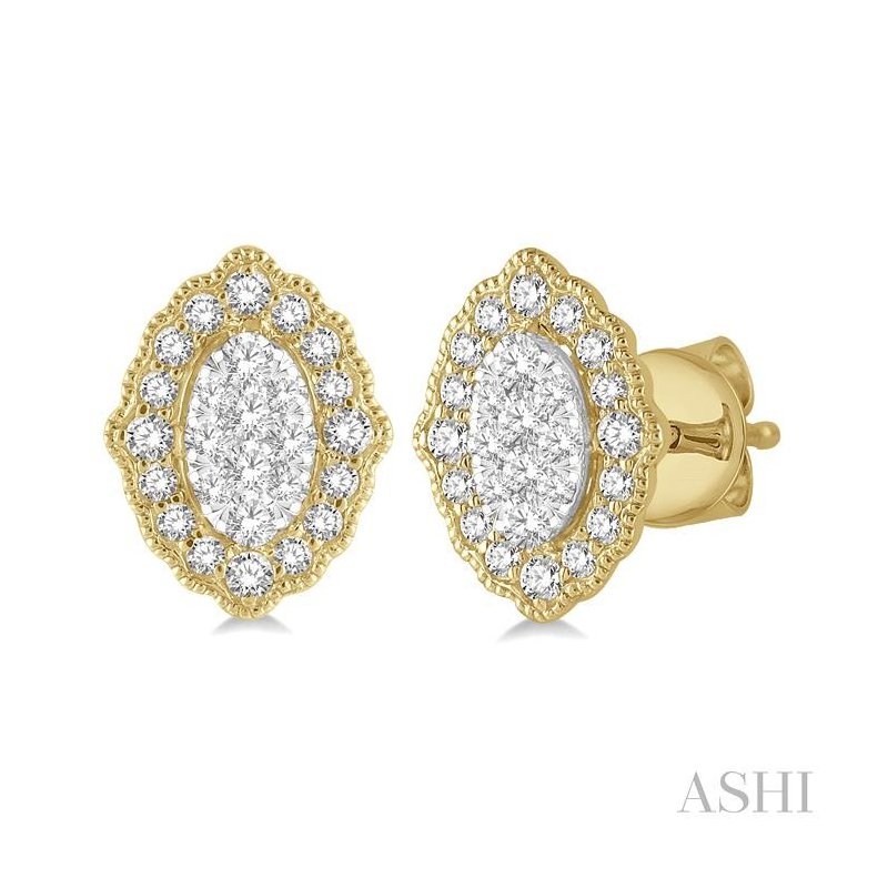 ASHI Oval Shape Halo Lovebright Diamond Earrings 905B6PPFGERYW