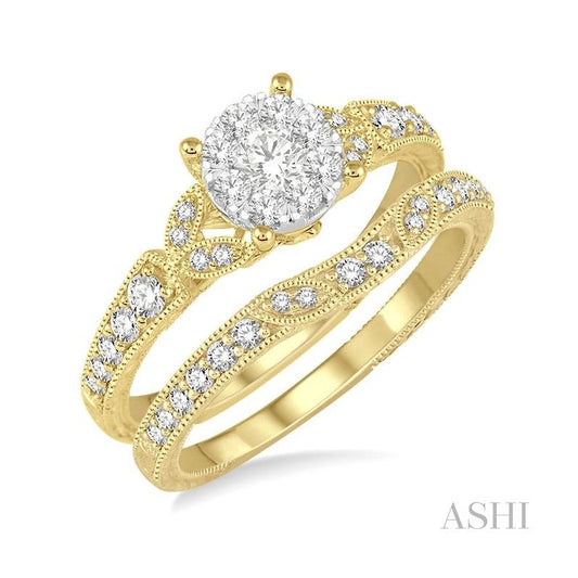 ASHI Round Shape Lovebright Diamond Wedding Set 133C3PPFVYW-WS