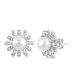 Parkplace Jewelers Floral Pearl & Diamond Fashion Earrings 56148PPTSERWPWG