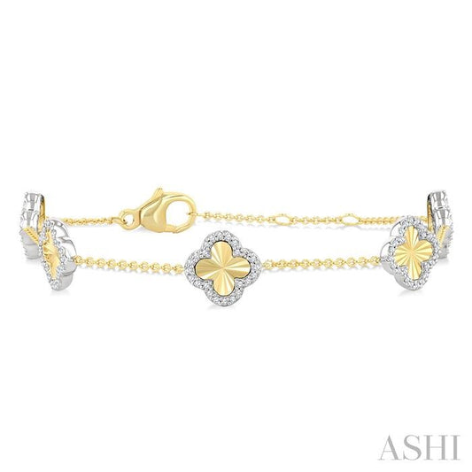 ASHI Clover Fluted Diamond Fashion Chain Bracelet 723CUPPFGYW
