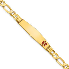 Quality Gold 14K Medical Soft Diamond Shape Red Enamel Figaro ID Bracelet XM573FC