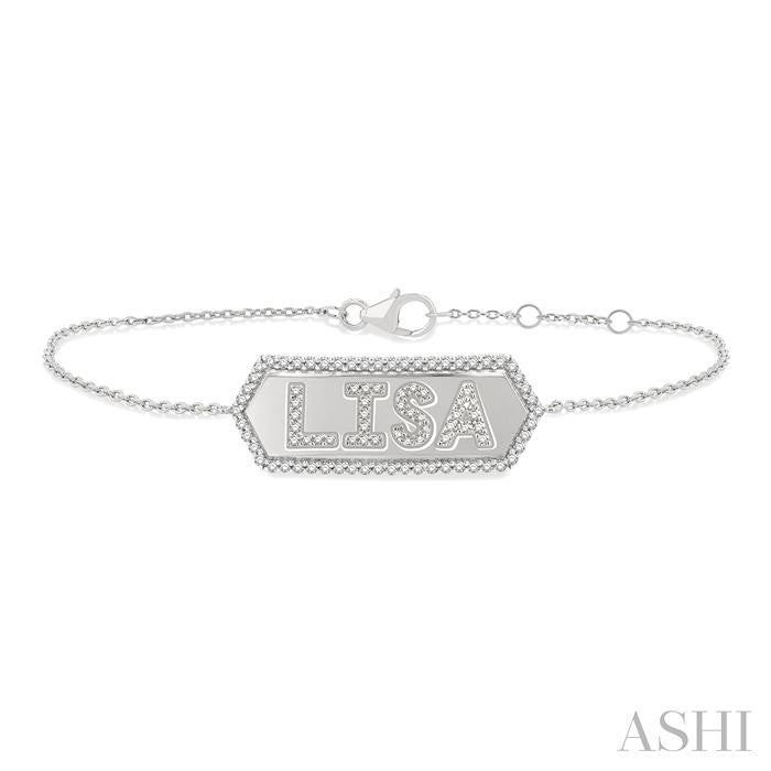 ASHI Block 'LISA' Diamond Nameplate Chain Bracelet 726FUPPTSWG