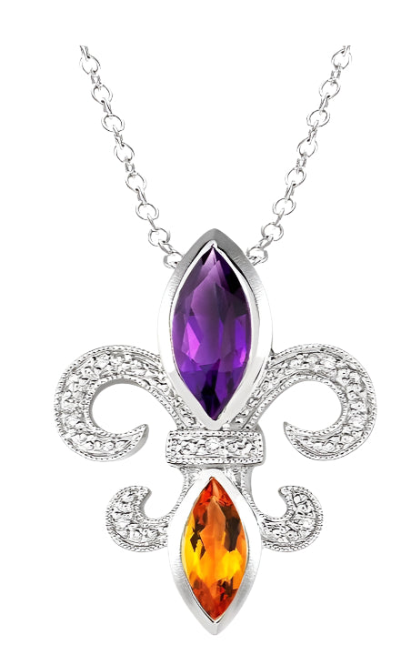 Parkplace Jewelers Silver Fleur De Lis Gemstone & Diamond Pendant 88599PPSSAMCTSLPD