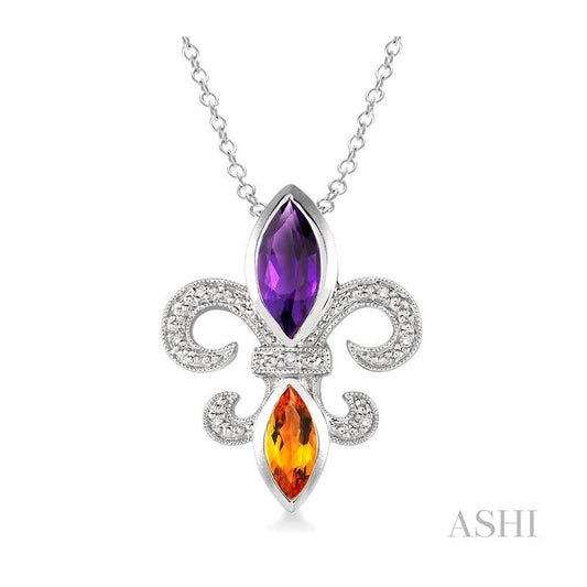 ASHI Silver Fleur De Lis Gemstone & Diamond Pendant 88599PPSSAMCTSLPD