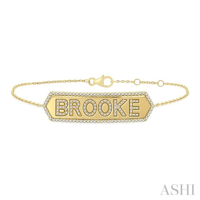 ASHI Block 'BROOKE' Diamond Nameplate Chain Bracelet 727FHPPTSYG