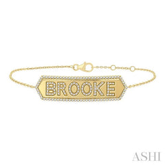 ASHI Block 'BROOKE' Diamond Nameplate Chain Bracelet 727FHPPTSYG