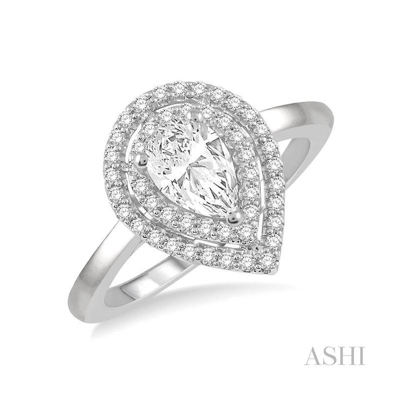 ASHI Pear Shape Halo Diamond Engagement Ring 266L2PPFHWG-LE