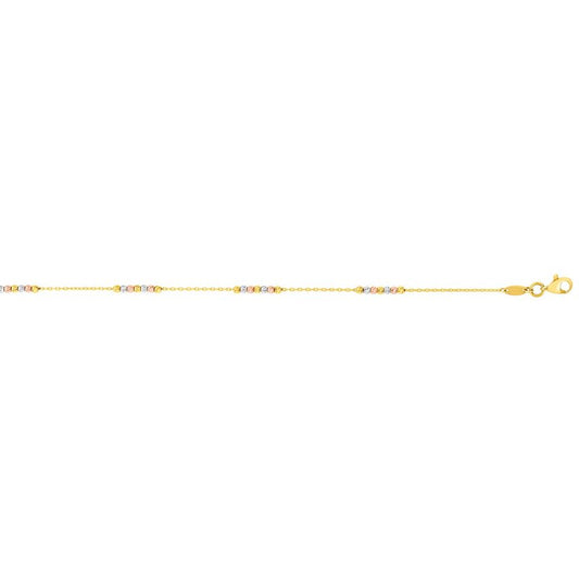 Royal Chain 14K 10in Tri-color Gold Diamond Cut/ Textured Anklet with Lobster Clasp TCANK1012