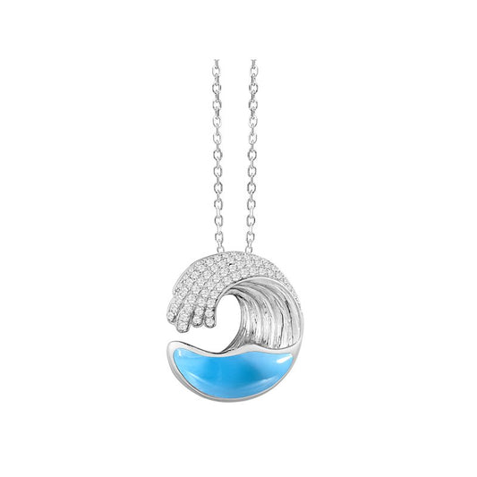 Ocean City Collection Sterling silver small larimar and cubic zirconia wave necklace 411-81-03