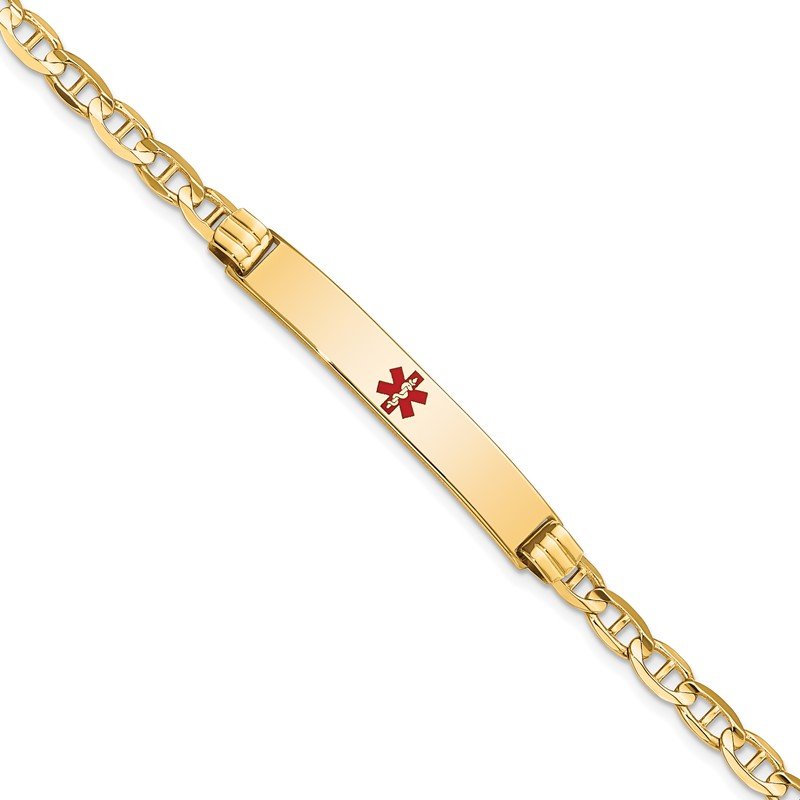 Quality Gold 14K Medical Red Enamel Anchor Link ID Bracelet XM569CR