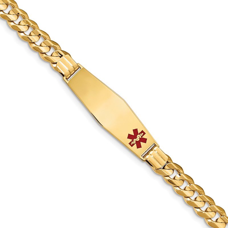 Quality Gold 14K Medical Soft Diamond Shape Red Enamel Curb ID Bracelet XM583FC-8