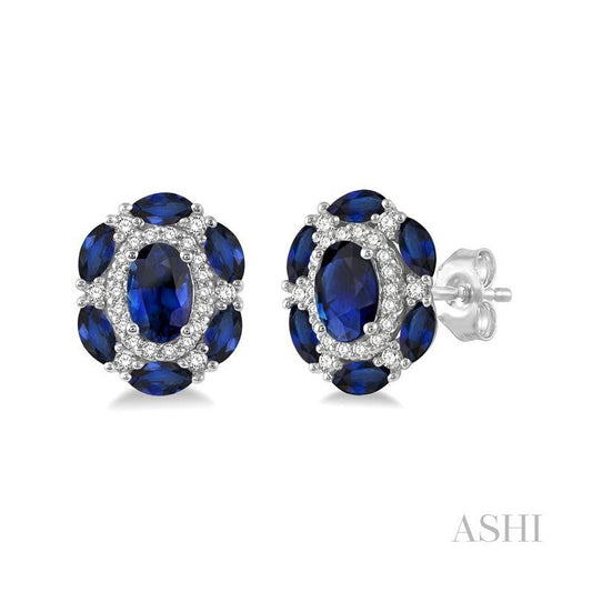 ASHI Oval Shape Gemstone & Halo Diamond Earrings 57467PPFHERSPWG