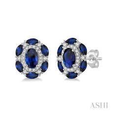 ASHI Oval Shape Gemstone & Halo Diamond Earrings 57467PPFHERSPWG