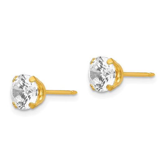 761E Inverness Stainless Steel 24K Gold-plated 7mm CZ Earrings