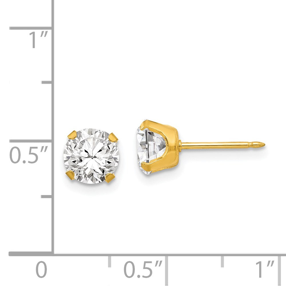 761E Inverness Stainless Steel 24K Gold-plated 7mm CZ Earrings