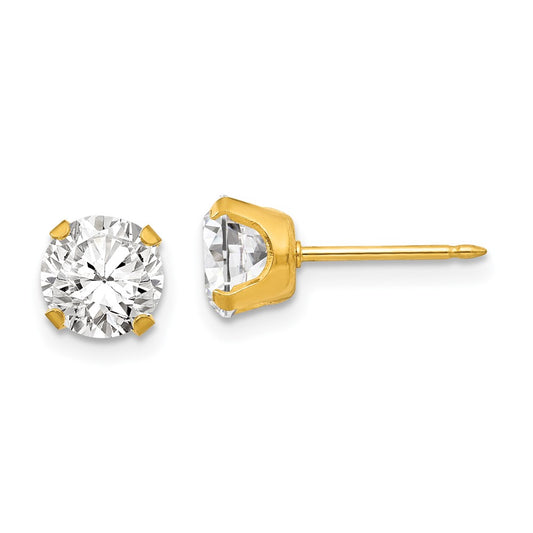 761E Inverness Stainless Steel 24K Gold-plated 7mm CZ Earrings