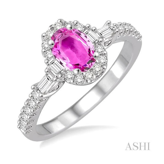 ASHI Oval Shape Gemstone & Halo Diamond Ring 40734PPFHPSPWG