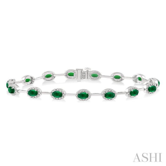 ASHI Oval Shape Gemstone & Halo Diamond Bracelet 7628VPPFSEMWG