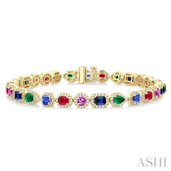 ASHI Mixed Shape Gemstone & Halo Diamond Bracelet 76371PPFGRNBWYG-1.30