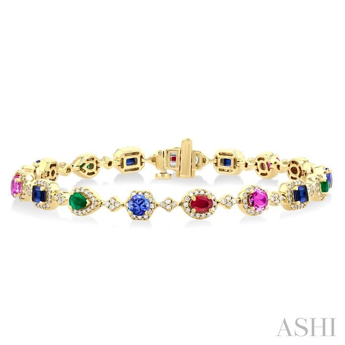 ASHI Mixed Shape Halo Gemstone & Diamond Bracelet 76391PPFGRNBWYG