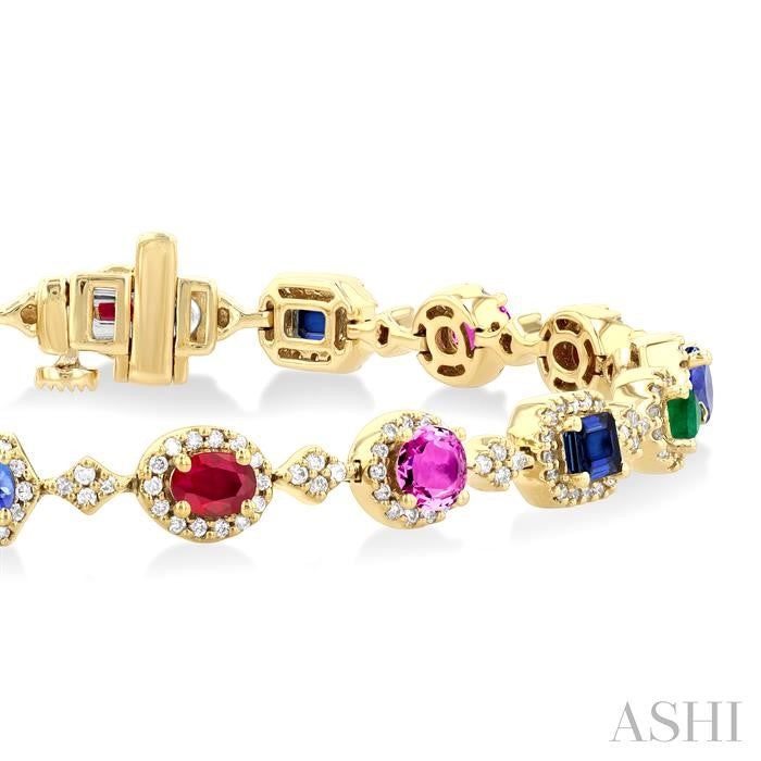 ASHI Mixed Shape Halo Gemstone & Diamond Bracelet 76391PPFGRNBWYG