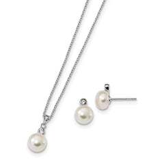 Quality Gold Sterling Silver Rhodium-plated 8-9mm FWC Pearl CZ Earring/Necklace Set QH5375SET