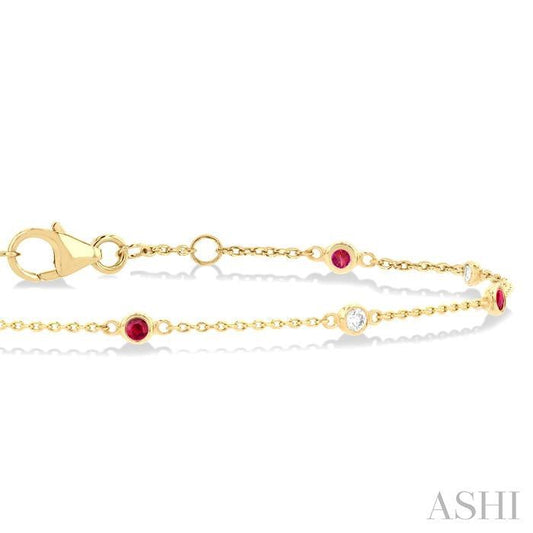 ASHI Alternate Gemstone & Diamond Station Chain Bracelet 76470PPFGRBYG