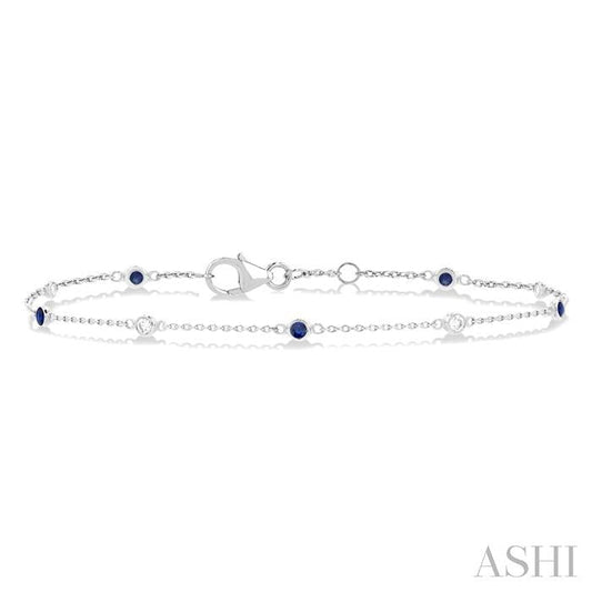 ASHI Alternate Gemstone & Diamond Station Chain Bracelet 76470PPFGSPWG