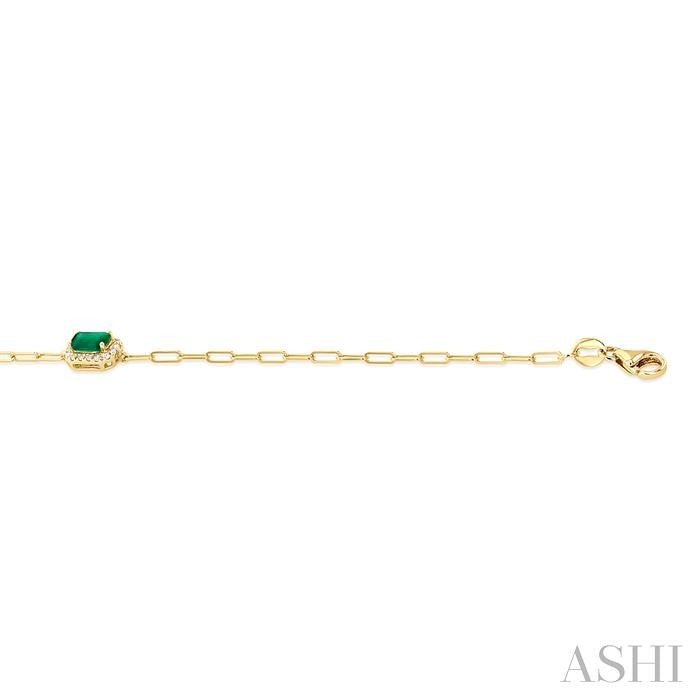 ASHI Emerald Shape Paperclip Gemstone & Halo Diamond Chain Bracelet 76490PPTSEMYG-OC