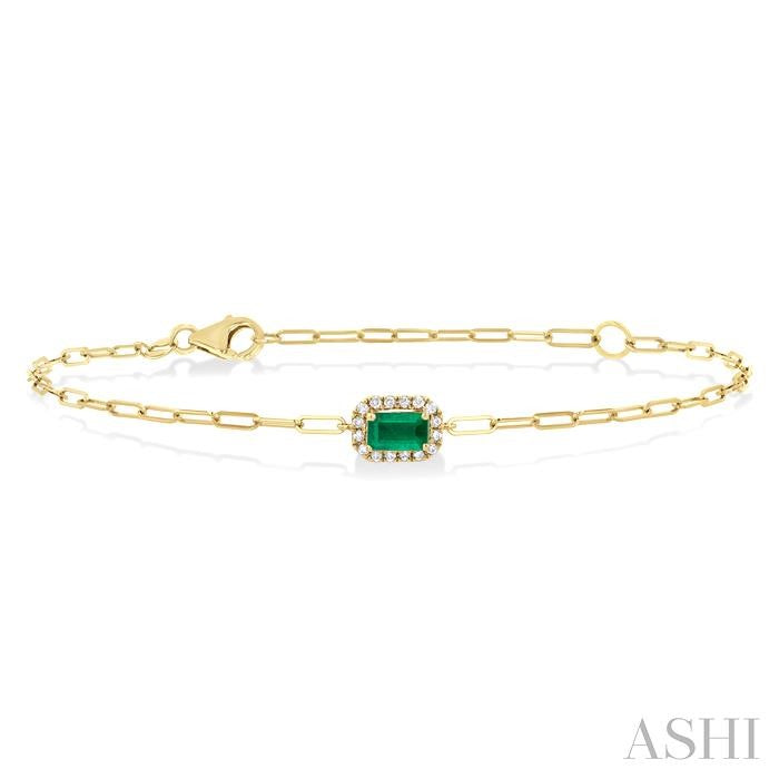 ASHI Emerald Shape Paperclip Gemstone & Halo Diamond Chain Bracelet 76490PPTSEMYG-OC