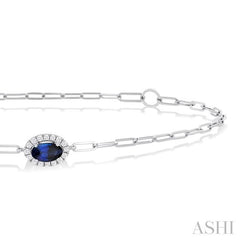 ASHI Oval Shape Paperclip Gemstone & Halo Diamond Chain Bracelet 76490PPTSSPWG-OV