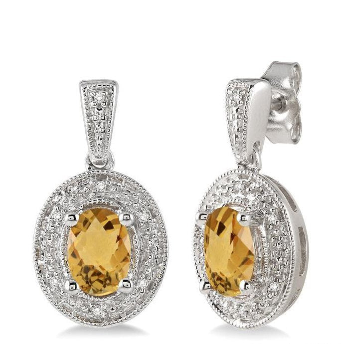 Parkplace Jewelers Silver Oval Shape Gemstone & Diamond Earrings 88128PPSSCTSLER