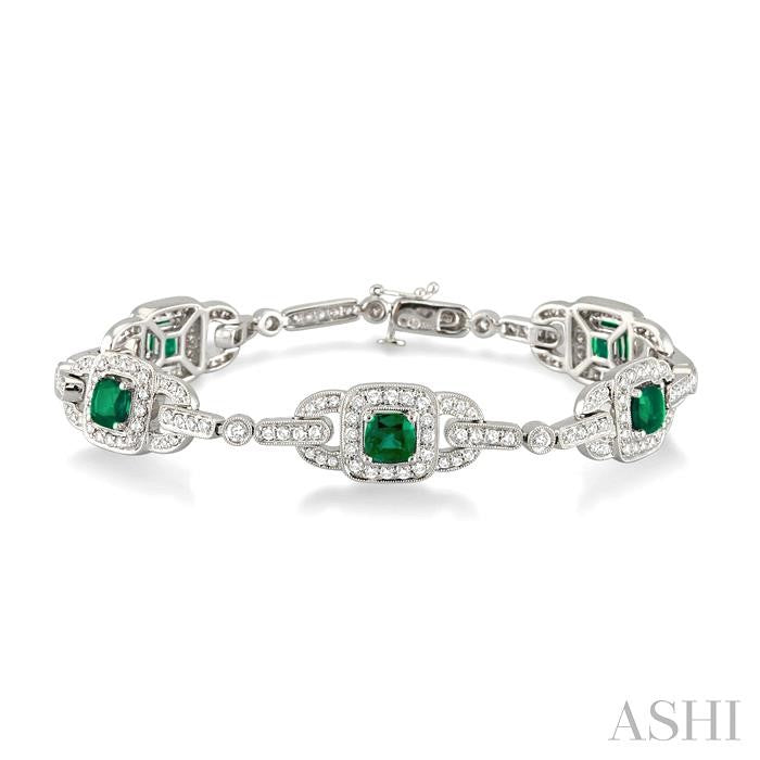 ASHI Cushion Shape Gemstone & Halo Diamond Bracelet 76842PPFREMWG