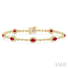 ASHI Oval Shape Gemstone & Halo Diamond Bracelet 76859PPTSRBYG